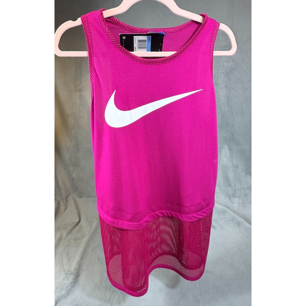 NIKE Large Swoosh Logo Fushia Mesh + Knit Tank Top Womens Sz M New w/ Tags